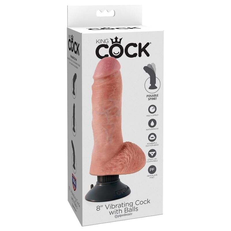 KING COCK - DILDO VIBRADOR CON TESTICULOS 20.3 CM NATURAL - Imagen 8