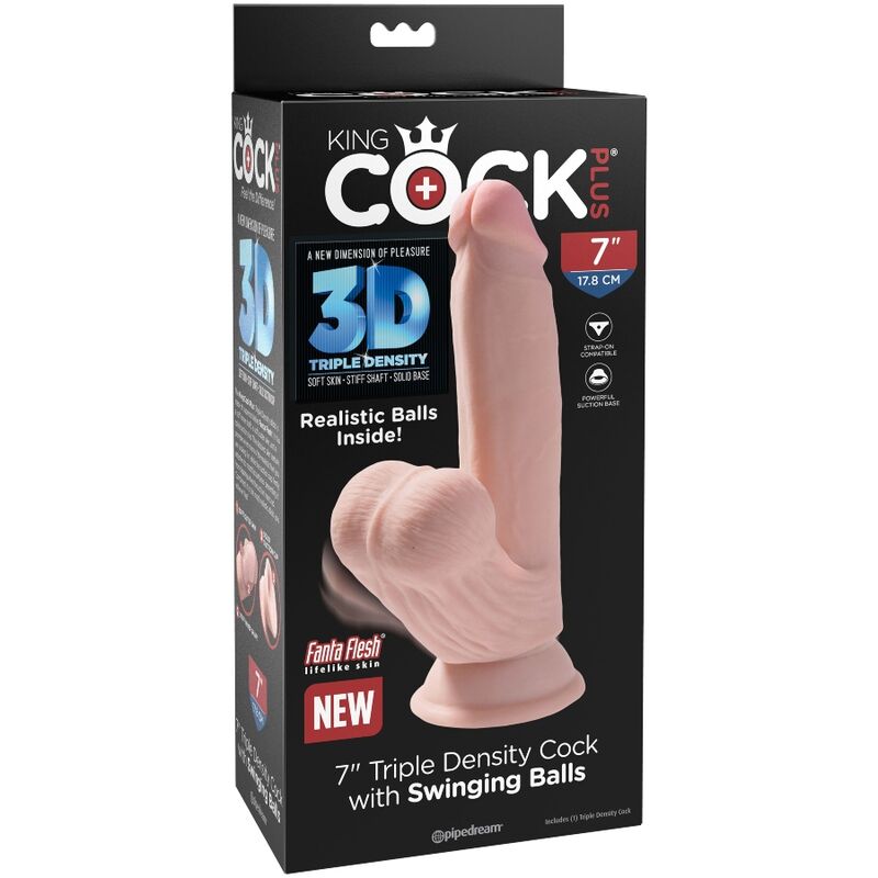 KING COCK - PLUS 3D DILDO SWINGING BALLS 15.2 CM NATURAL - Imagen 4
