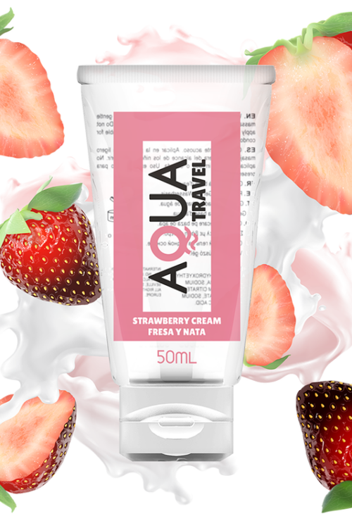 AQUA TRAVEL – LUBRICANTE BASE AGUA SABOR FRESA Y NATA – 50 ML