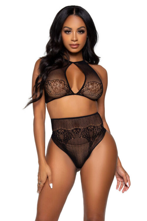 LEG AVENUE – SET DOS PIEZAS TOP CORTO CUELLO HALTER Y TANGA TALLA ÚNICA