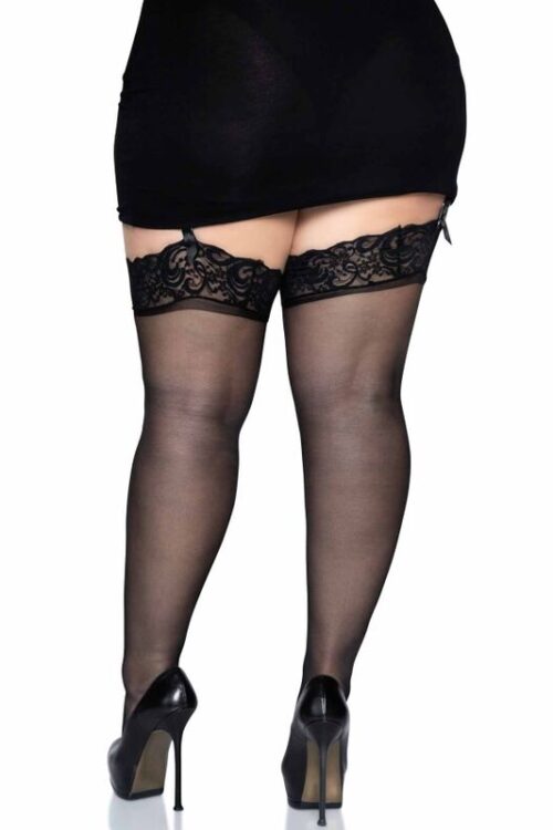 LEG AVENUE – OUTLET – MEDIAS DE NYLON NEGRAS CON ENCAJE SUPERIOR PLUS