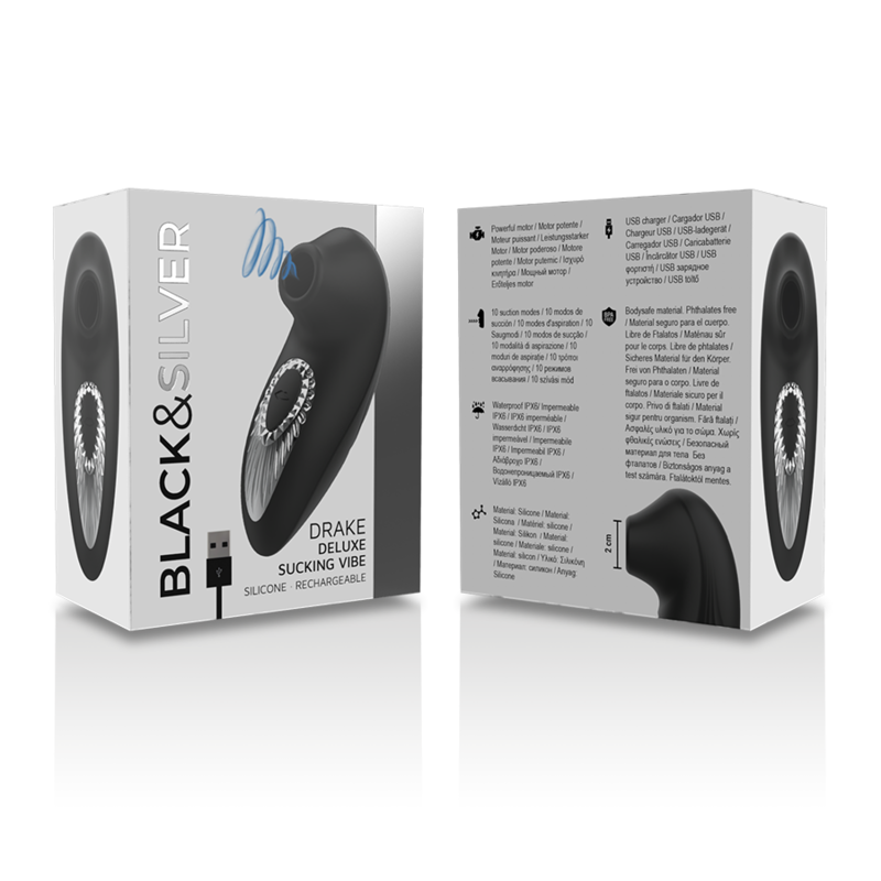 BLACK&SILVER - DRAKE DELUXE SUCKING VIBE SILICONA RECARGABLE NEGRO - Imagen 2