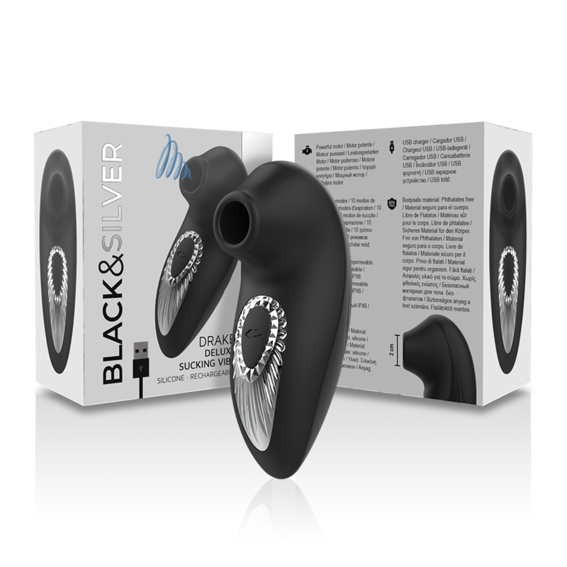 BLACK&SILVER - DRAKE DELUXE SUCKING VIBE SILICONA RECARGABLE NEGRO - Imagen 3