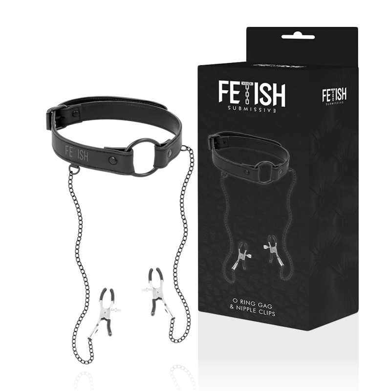 FETISH SUBMISSIVE - ANILLA MORDAZA CON PINZAS PARA PEZONES - Imagen 7
