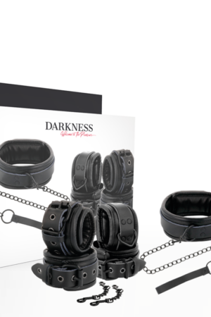 DARKNESS - ESPOSAS Y COLLAR DE CUERO NEGRO