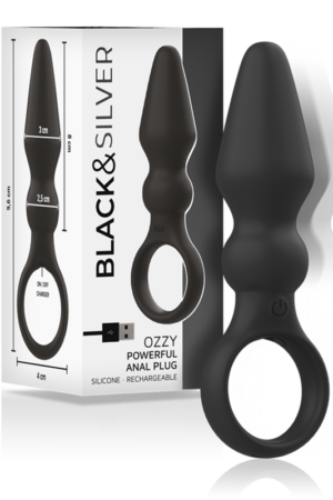 BLACK&SILVER - OZZY POTENTE VIBRADOR PLUG ANAL SILICONA