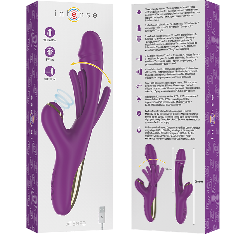 INTENSE - ATENEO VIBRADOR MULTIFUNCIÓN RECARGABLE 7 VIBRACIÓNES CON LENGUA OSCILANTE Y SUCCIONADOR MORADO - Imagen 4