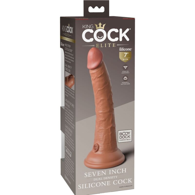 KING COCK - ÉLITE DILDO REALÍSTICO SILICONA 17.8 CM CARAMELO - Imagen 4