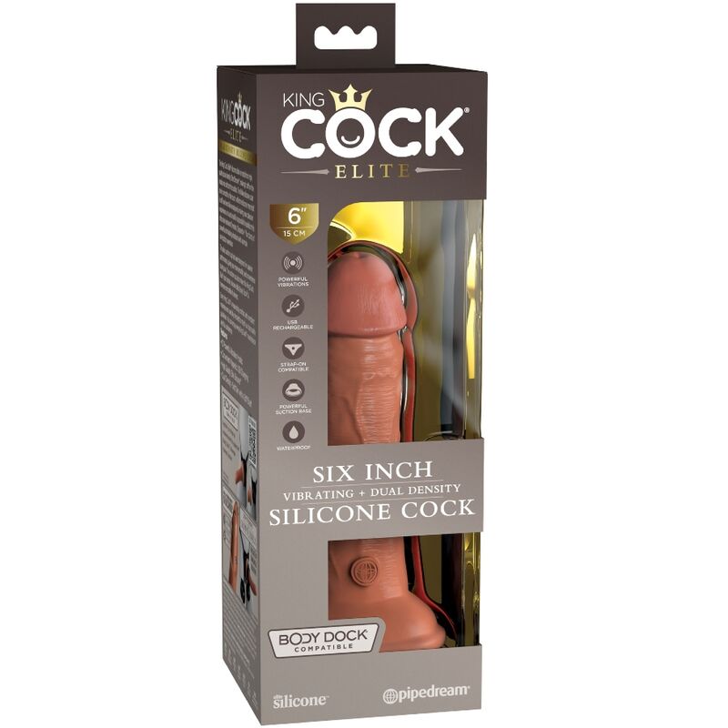 KING COCK - ÉLITE DILDO REALÍSTICO VIBRADOR & SILICONA 15.2 CM CARAMELO - Imagen 2