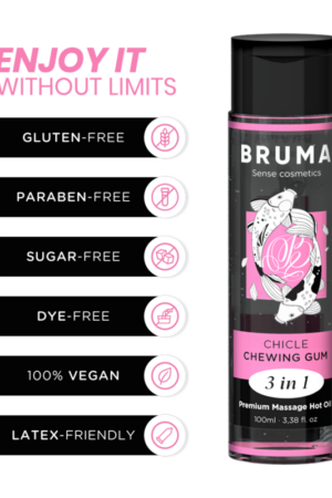 BRUMA - ACEITE DE MASAJE PREMIUM EFECTO CALOR SABOR CHICLE 3 EN 1 - 100 ML