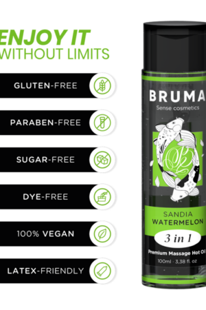 BRUMA - ACEITE DE MASAJE PREMIUM EFECTO CALOR SABOR SANDÍA 3 EN 1 - 100 ML