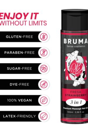 BRUMA - ACEITE DE MASAJE PREMIUM EFECTO CALOR SABOR FRESA 3 EN 1 - 100 ML