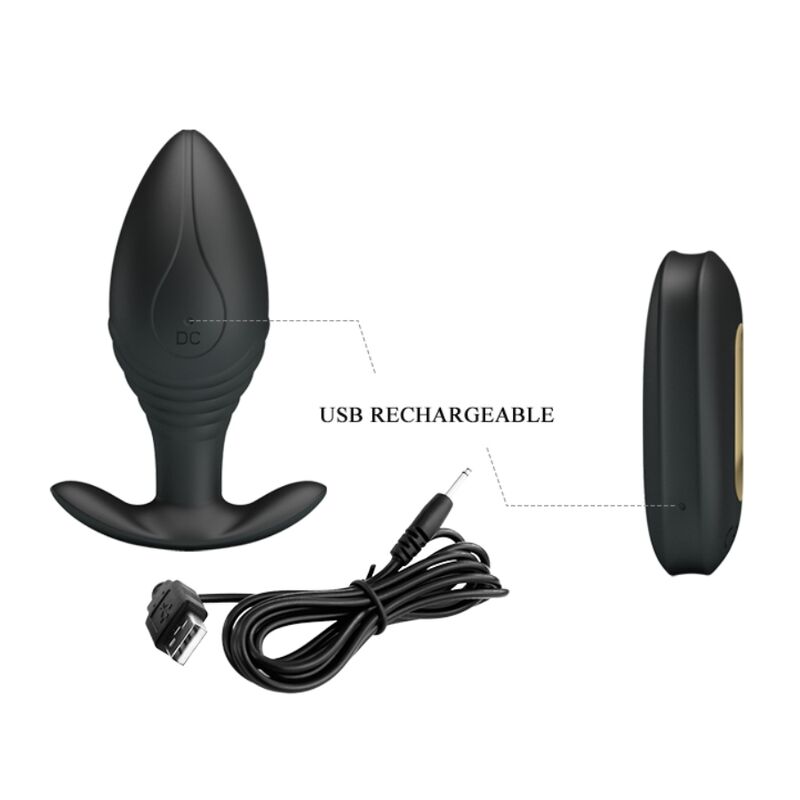 PRETTY LOVE - REGINA PLUG ANAL VIBRADOR RECARGABLE NEGRO - Imagen 4