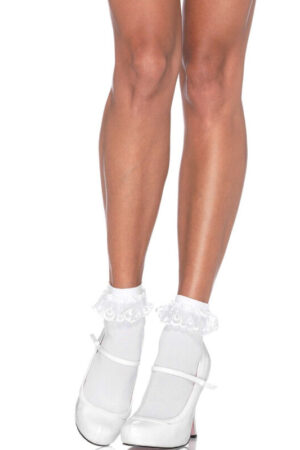 LEG AVENUE - CALCETINES CON VOLANTE ENCAJE BLANCO