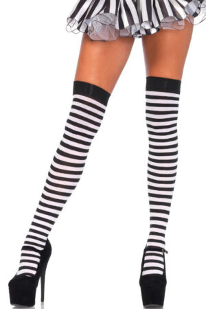LEG AVENUE - CALCETINES ALTOS DE RAYAS NEGRO/BLANCO