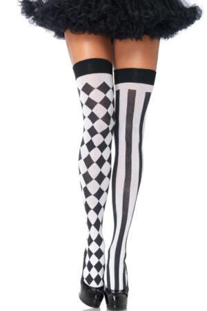 LEG AVENUE - CALCETINES ALTOS ARLEQUIN NEGRO/BLANCO