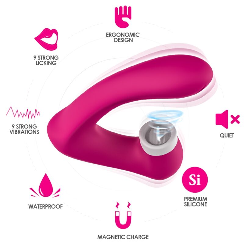ARMONY - SECRETKISS ESTIMULADOR CON LENGUA CLITORIS & VIBRADOR CURVO FUCSIA - Imagen 3
