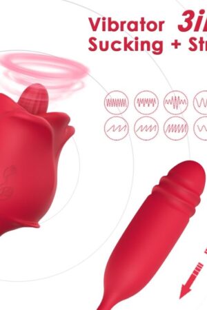 ARMONY - ROSA 3 EN 1, ESTIMULADOR, SUCCIONADOR Y UP&DOWN CON COLA ROJO