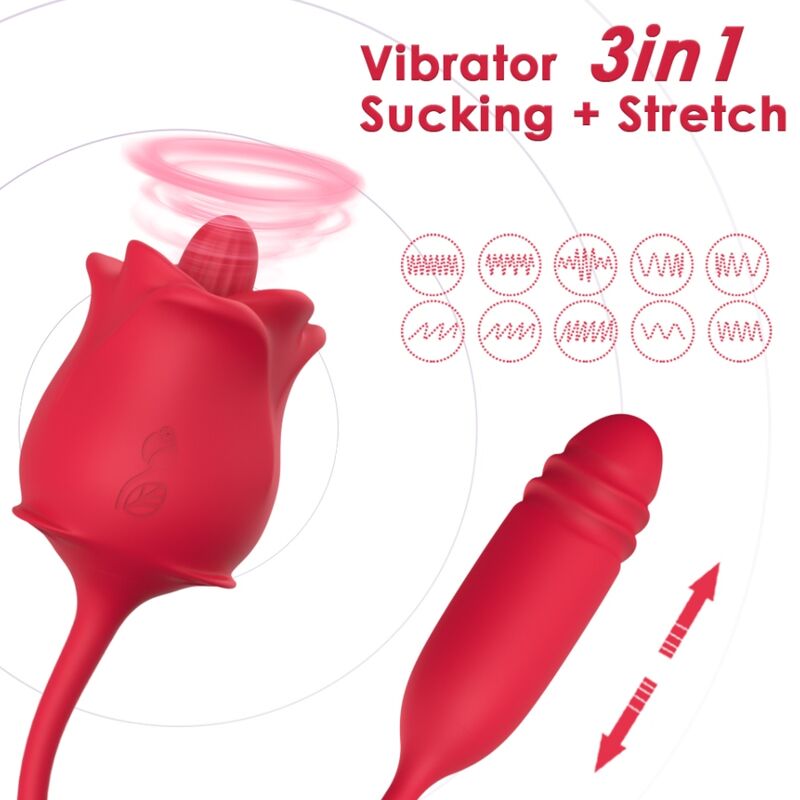 ARMONY – ROSA 3 EN 1, ESTIMULADOR, SUCCIONADOR Y UP&DOWN CON COLA ROJO