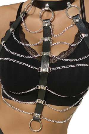 SUBBLIME - ARNÉS DE PECHO CADENAS CUERO NEGRO TALLA ÚNICA