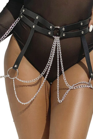 SUBBLIME - CINTURON DE CADENAS ANILLAS CUERO NEGRO TALLA ÚNICA