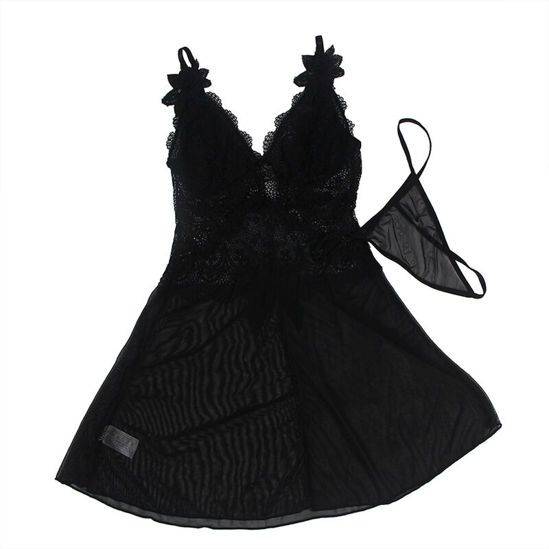 SUBBLIME - BABYDOLL TELA DE TUL DETALLE ENCAJE Y FLOR NEGRO S/M - Imagen 9