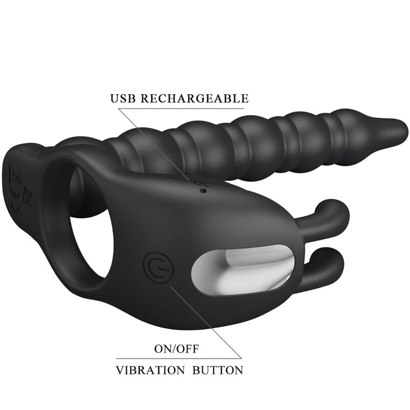 PRETTY LOVE - BLACKNEY ANILLO PENE CON PLUG VIBRADOR NEGRO - Imagen 6