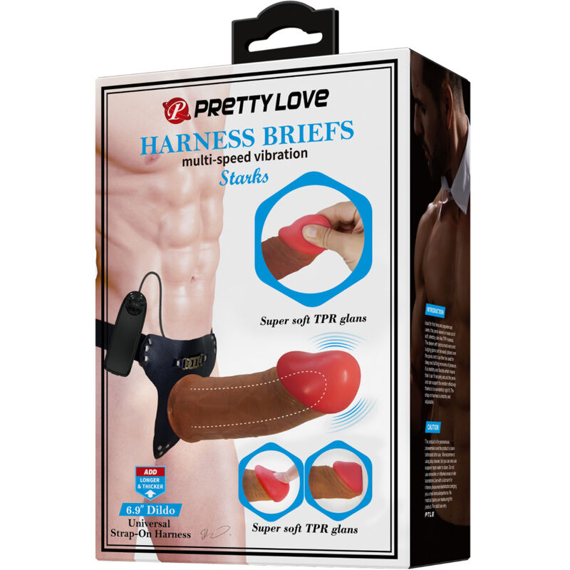 PRETTY LOVE - STARKS HARNESS BRIEFS VIBRACIÓN MULTI-VELOCIDAD DILDO 17,5 CM MULATO - Imagen 4
