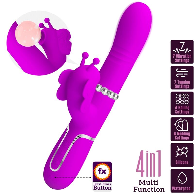 PRETTY LOVE - VIBRADOR RABBIT MULTIFUNCIÓN 4 EN 1 MARIPOSA FUCSIA - Imagen 6