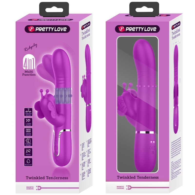 PRETTY LOVE - VIBRADOR RABBIT MULTIFUNCIÓN 4 EN 1 MARIPOSA FUCSIA - Imagen 3