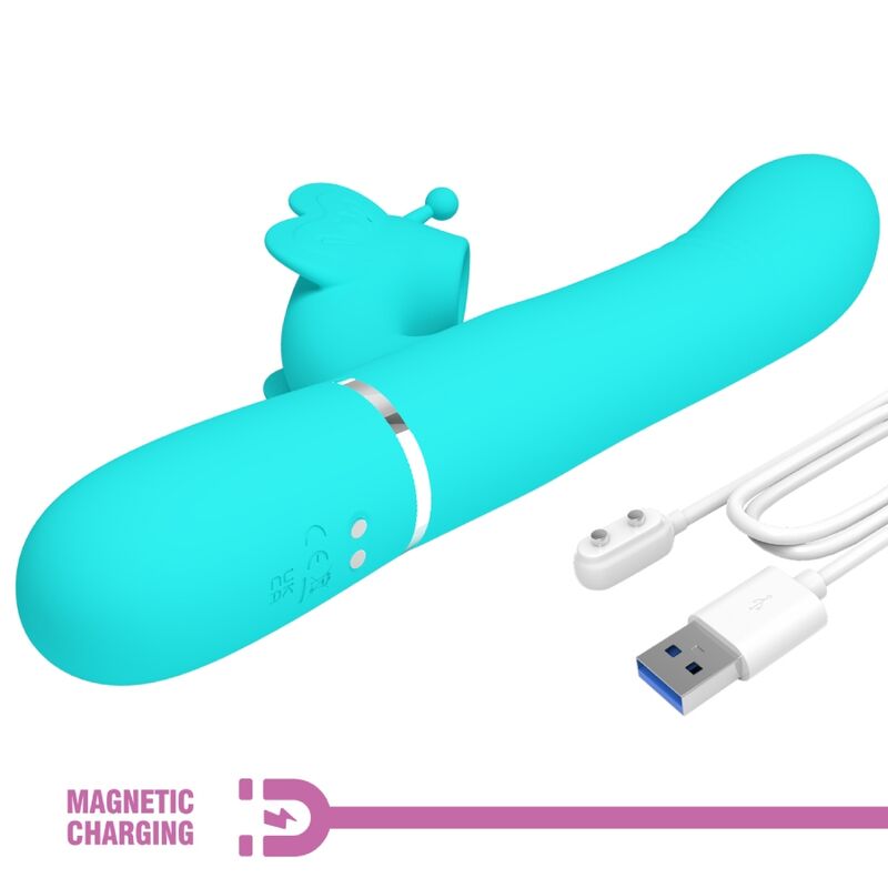 PRETTY LOVE - VIBRADOR RABBIT MULTIFUNCIÓN 4 EN 1 MARIPOSA VERDE AGUA - Imagen 10