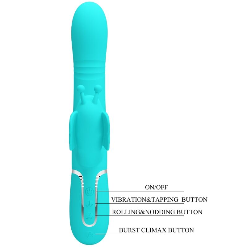 PRETTY LOVE - VIBRADOR RABBIT MULTIFUNCIÓN 4 EN 1 MARIPOSA VERDE AGUA - Imagen 9