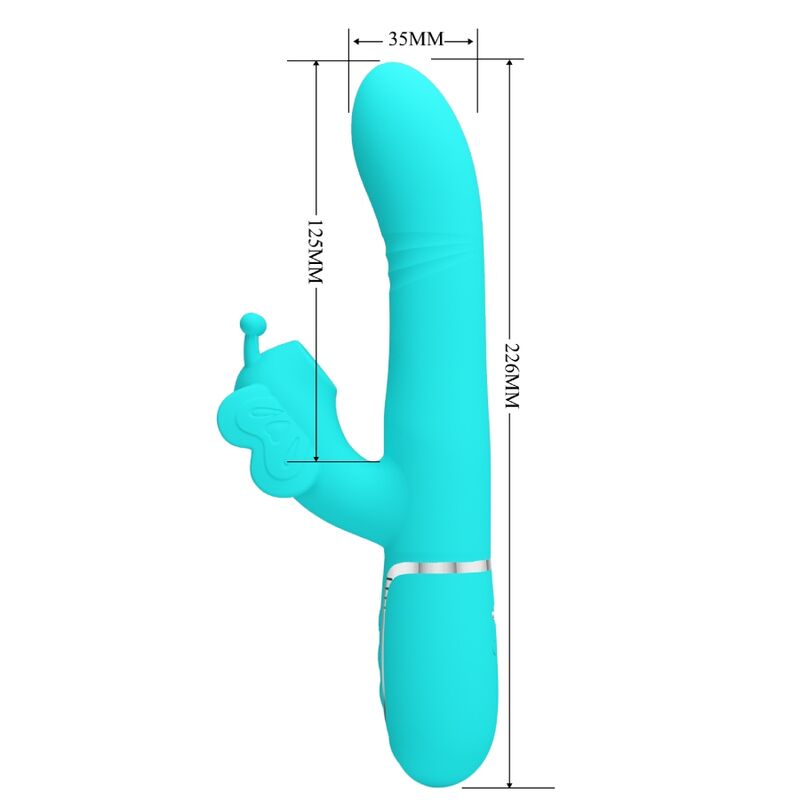 PRETTY LOVE - VIBRADOR RABBIT MULTIFUNCIÓN 4 EN 1 MARIPOSA VERDE AGUA - Imagen 3