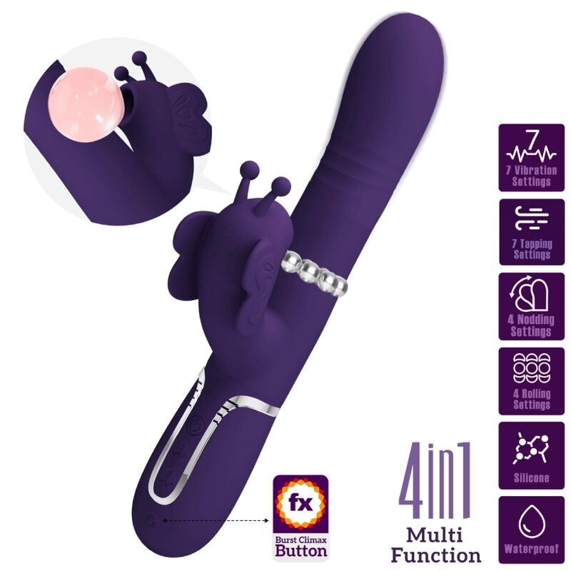 PRETTY LOVE - VIBRADOR RABBIT MULTIFUNCIÓN 4 EN 1 MARIPOSA MORADO - Imagen 5