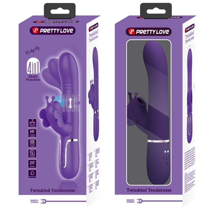 PRETTY LOVE - VIBRADOR RABBIT MULTIFUNCIÓN 4 EN 1 MARIPOSA MORADO - Imagen 2