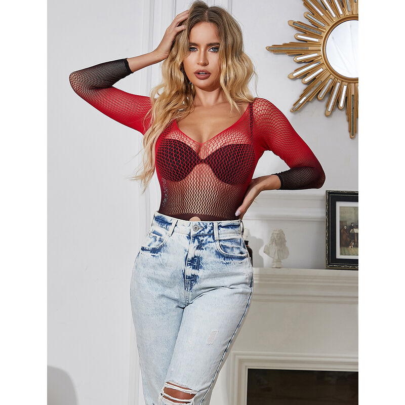 SUBBLIME - 952259 VESTIDO DE REJILLA ELÁSTICO MANGA LARGA DEGRADADO ROJO Y NEGRO TALLA ÚNICA - Imagen 11