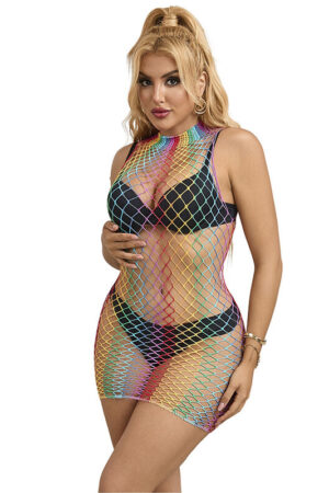 SUBBLIME - 952433 VESTIDO DE REJILLA SIN MANGAS CON CUELLO ALTO ARCOIRIS TALLA ÚNICA