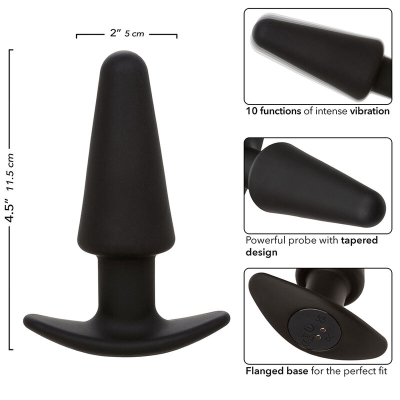 CALEXOTICS - ROCK BOTTOM PLUG ANAL CÓNICO 10 VIBRACIONES SILICONA NEGRO - Imagen 7