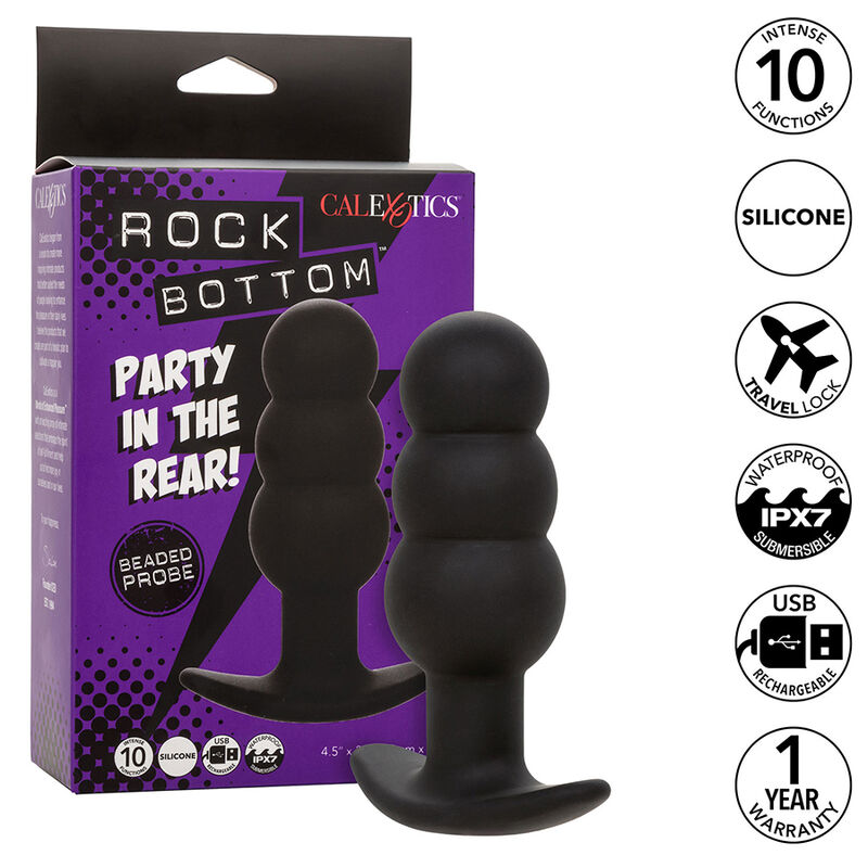 CALEXOTICS - ROCK BOTTOM PLUG ANAL CON CUENTAS 10 VIBRACIONES SILICONA NEGRO - Imagen 10