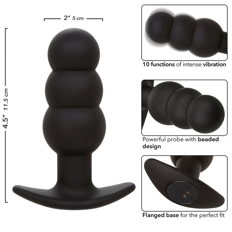 CALEXOTICS - ROCK BOTTOM PLUG ANAL CON CUENTAS 10 VIBRACIONES SILICONA NEGRO - Imagen 2