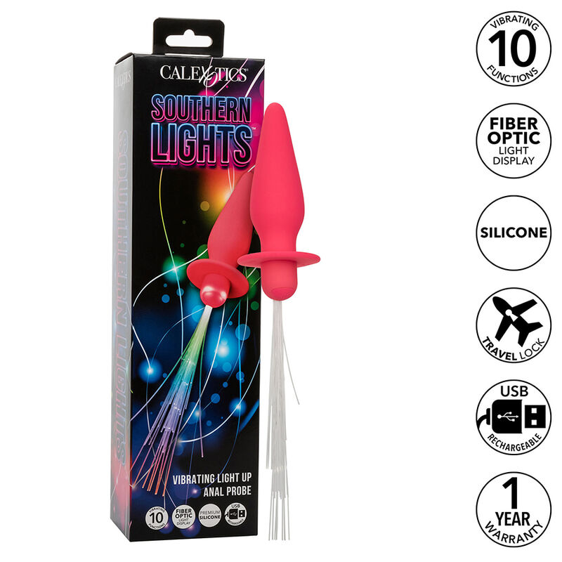 CALEXOTICS - SOUTHERN LIGHTS LIGHT UP PLUG ANAL CON LUCES 10 VIBRACIONES SILICONA ROSA - Imagen 8