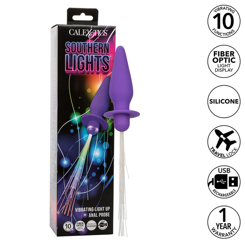 CALEXOTICS - SOUTHERN LIGHTS LIGHT UP PLUG ANAL CON LUCES 10 VIBRACIONES SILICONA VIOLETA - Imagen 8