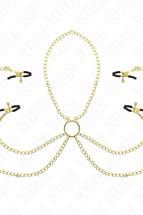 KINK – PINZAS PARA PEZONES Y CLÍTORIS 4 ENGANCHES AJUSTABLE DORADO