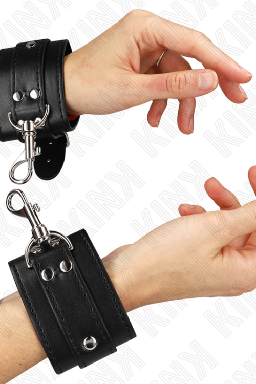 KINK – MUÑEQUERAS ESTILO MAZMORRA CON CERRADURA NEGRO AJUSTABLE 21-28 CM X 5.5 CM