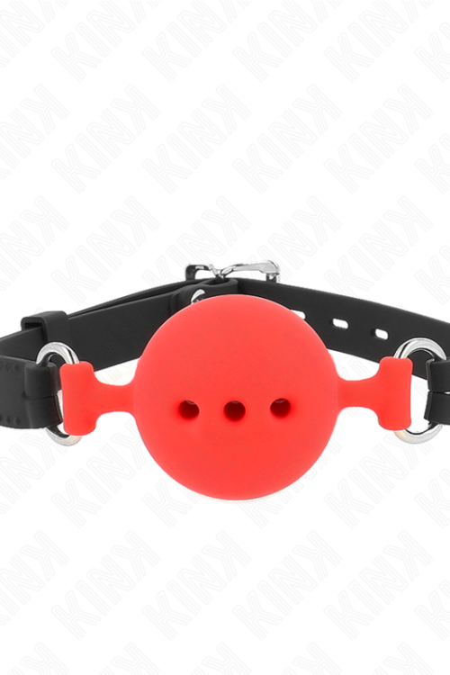 KINK – MORDAZA 55 x 2 CM DE BOLA 5 CM DE SILICONA COMPLETA TALLA L ROJO AJUSTABLE 35-51 CM