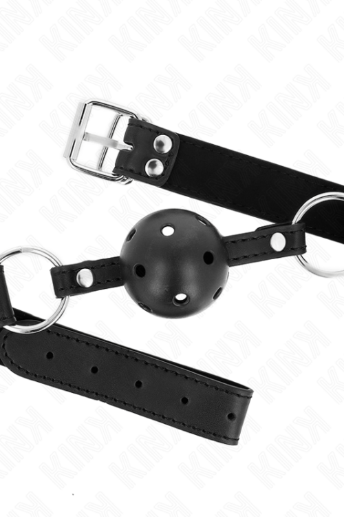KINK – MORDAZA DE BOLA 4 CM TRANSPIRABLE CON DOBLE REMACHE MODELO 1 NEGRO 62 x 2.5 CM AJUSTABLE 42-58 CM