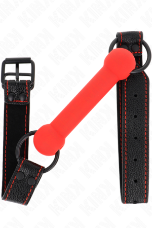 KINK - MORDAZA FORMA DE HUESO CON CORREA POLIPIEL ROJO AJUSTABLE 41-57 CM