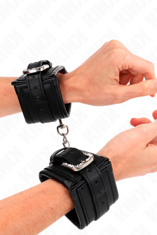KINK – MUÑEQUERAS NEGRO CON HEBILLA DE DIAMANTES DE IMITACIÓN AJUSTABLE 25-32 CM X 5.5 CM