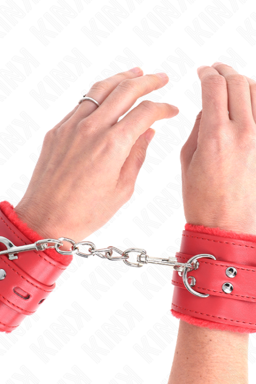 KINK – MUÑEQUERAS FORRADAS CON AGUJEROS CUADRADOS ROJO Y CORREA ROJO AJUSTABLE 17-29 CM X 6 CM