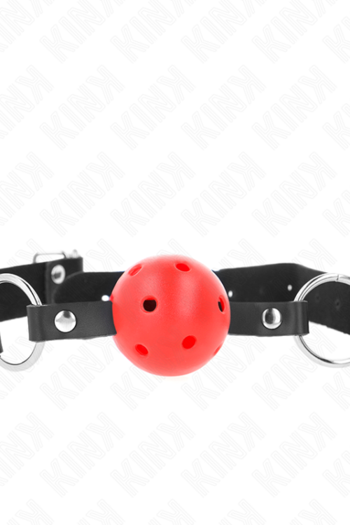 KINK – MORDAZA DE BOLA 4 CM TRANSPIRABLE CON DOBLE REMACHE ROJO 62 x 2.5 CM AJUSTABLE 42-58 CM